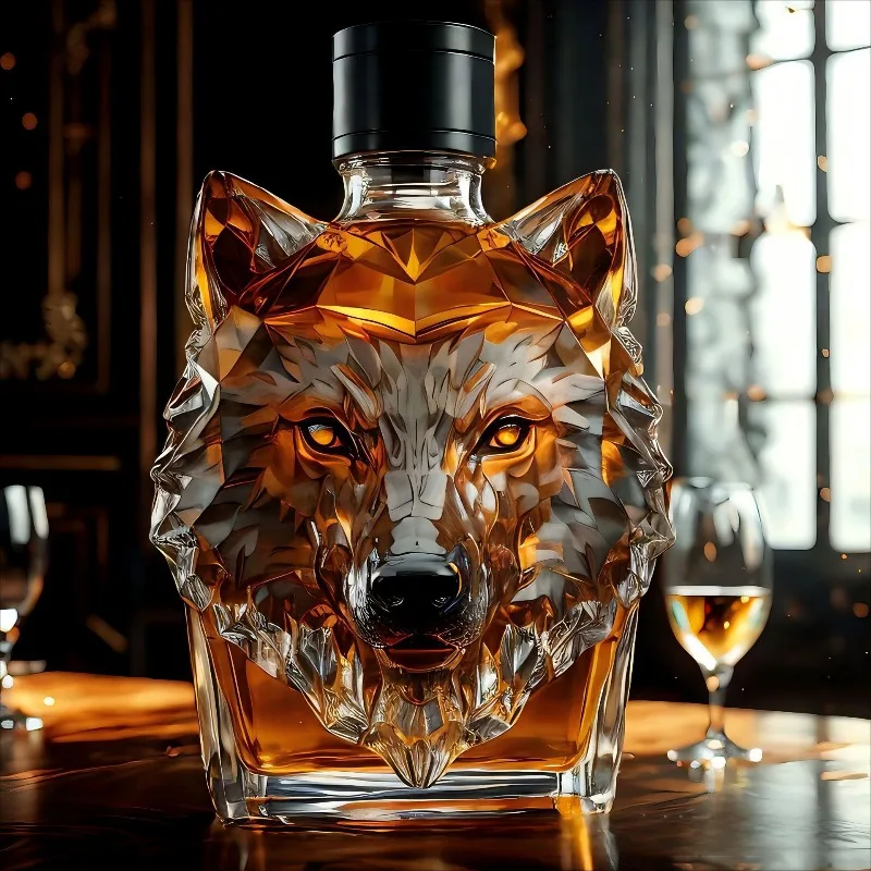 Wine Beer And Liquor - قارورة زجاجية على شكل رأس ذئب